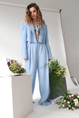 high-waisted trousers with raw edges - blue, One Size