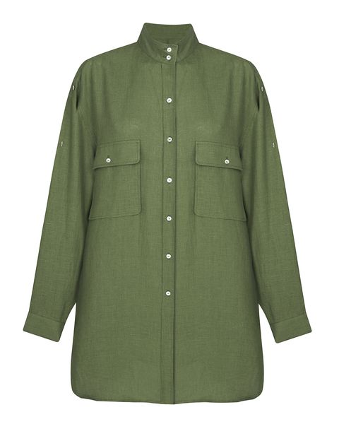 oversized linen shirt - olive, One Size