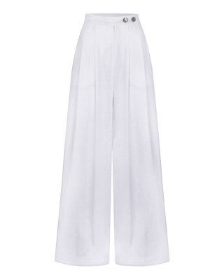 linen high-waisted palazzo trousers - white, One Size