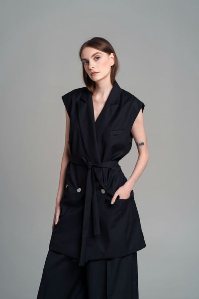 belted vest wih shawl "vovna" - black, One Size