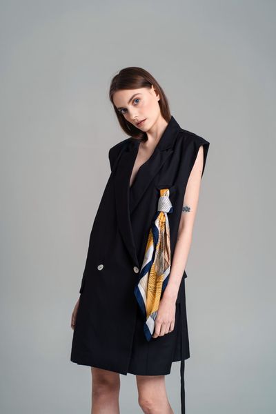 belted vest wih shawl "vovna" - black, One Size