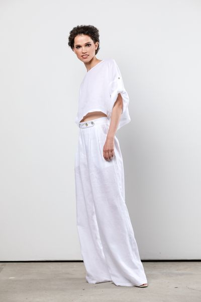 linen high-waisted palazzo trousers - white, One Size