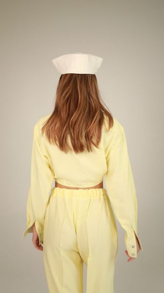 cropped linen top with sleeves and ties - lemon, One Size