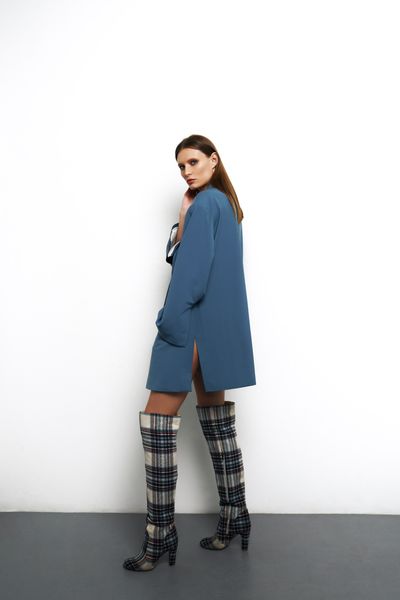 oversized wool blazer with the side button - blue, One Size