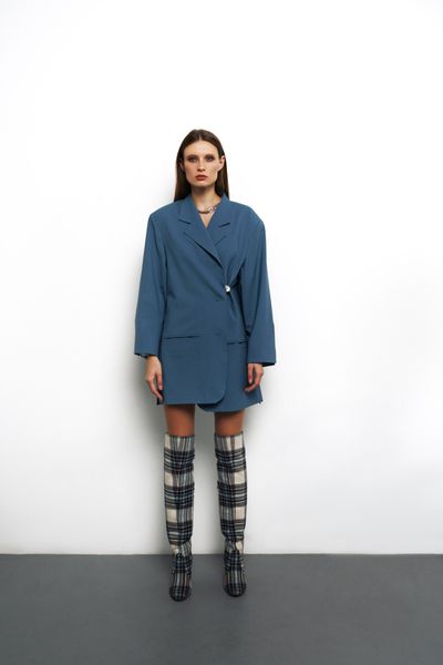 oversized wool blazer with the side button - blue, One Size