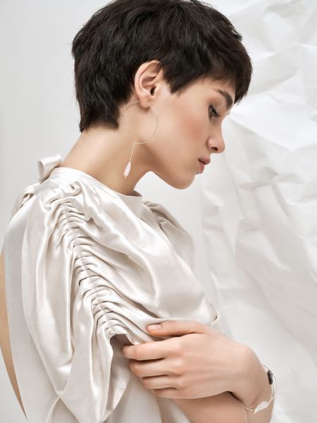 viscose dress with open back and flashlight sleeves - milk, XL