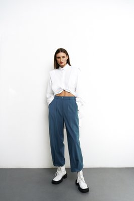 cropped wool pinch trousers - blue, One Size