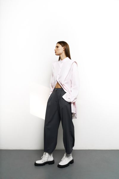 cropped wool pinch trousers - grey, One Size