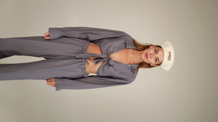 cropped linen top with sleeves and ties - dusty lavender, One Size