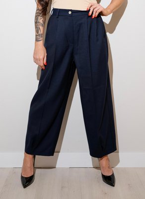 cropped wool pinch trousers - navy, One Size