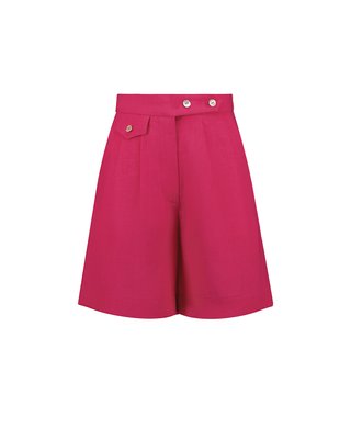 high waisted linen shorts - raspberry, One Size