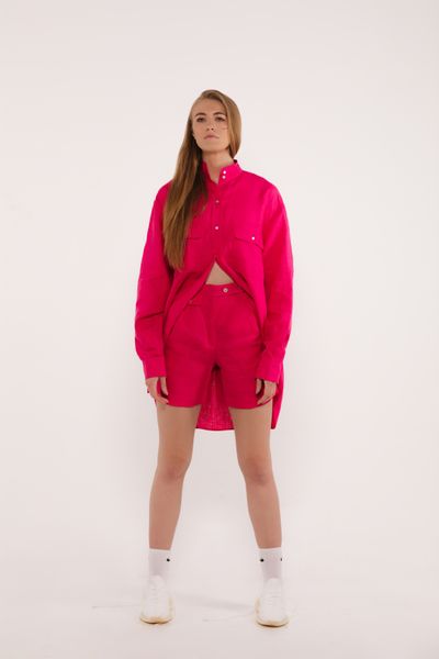high waisted linen shorts - raspberry, One Size