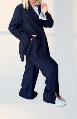 брюки довгі з розрізами - темно-синій FW222-2 фото