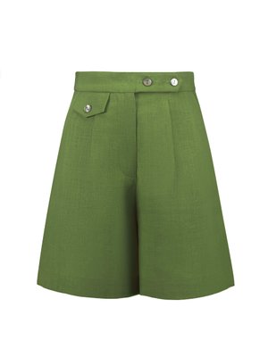 linen shorts with high waist - olive, One Size