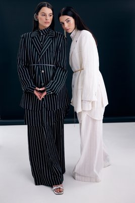 oversized linen blazer with silver shiny stripes - black, One Size