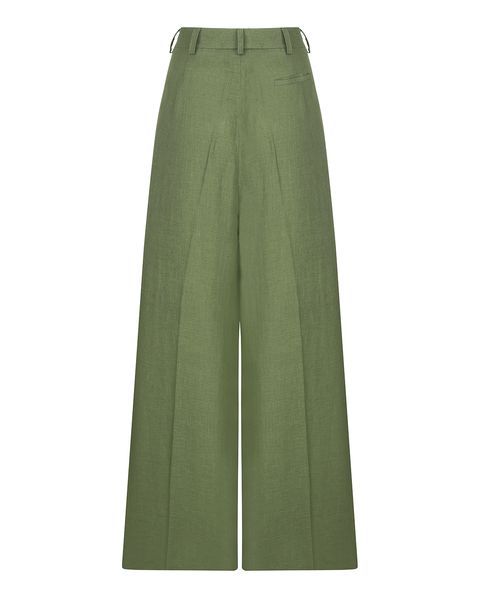 linen high-waisted palazzo trousers - olive, One Size