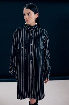 oversized linen shirt with silver shiny stripes - black, One Size