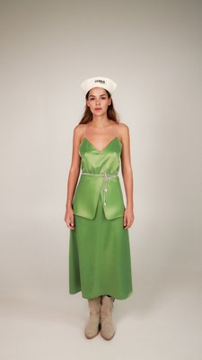 сукня з відкритою спиною та декоративним поясом - зелений SS243 фото