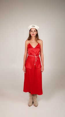 сукня з відкритою спиною та декоративним поясом - червоний SS243-1 фото