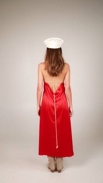 dress with an open back and a decorative belt - red, One Size