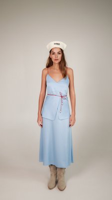 сукня з відкритою спиною та декоративним поясом - блакитний SS243-2 фото