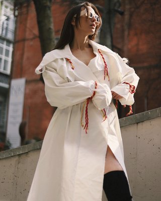oversized trench with color cords and raw edges - white, One Size