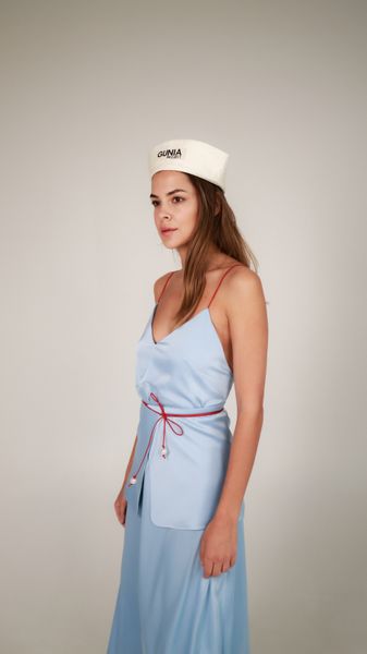 dress with an open back and a decorative belt - blue, One Size