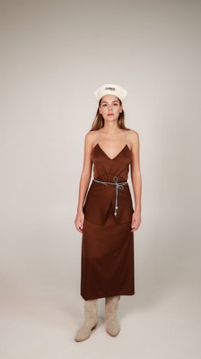 dress with an open back and a decorative belt - chocolate, One Size