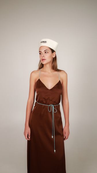 dress with an open back and a decorative belt - chocolate, One Size