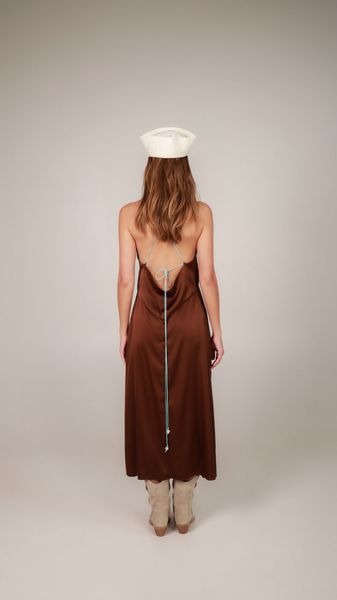 dress with an open back and a decorative belt - chocolate, One Size