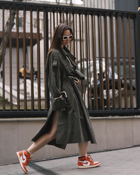 oversized trench with color cords and raw edges - olive, One Size