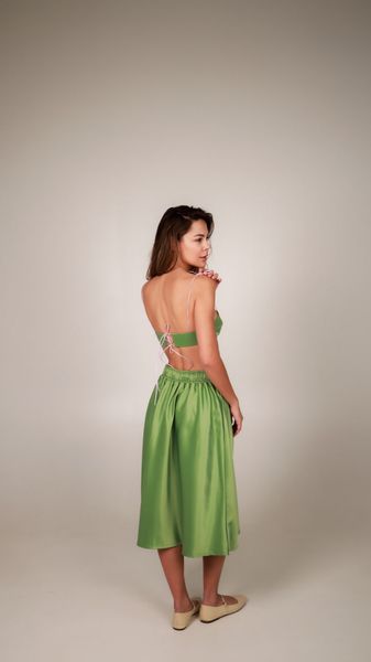 silk midi skirt - olive, One Size