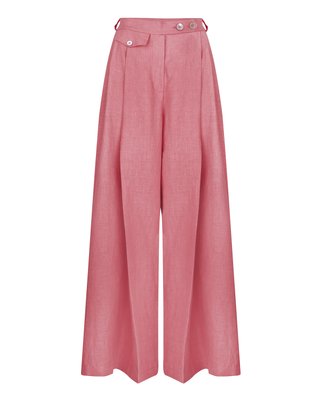 linen high-waisted palazzo trousers - coral, One Size