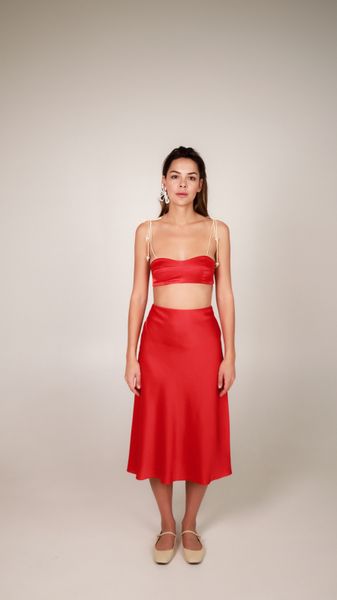 silk midi skirt - red, One Size