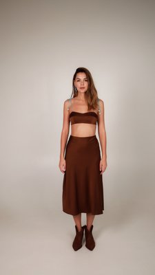silk midi skirt - chocolate, One Size