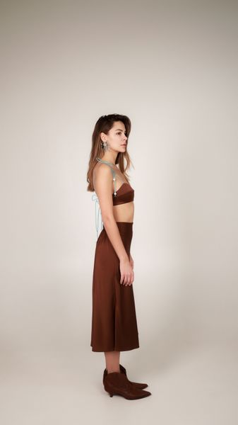 silk midi skirt - chocolate, One Size