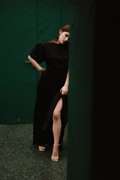 viscose dress with flashlight sleeves - black, One Size