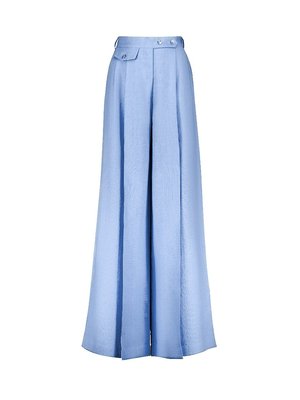 linen high-waisted palazzo trousers - blue, One Size