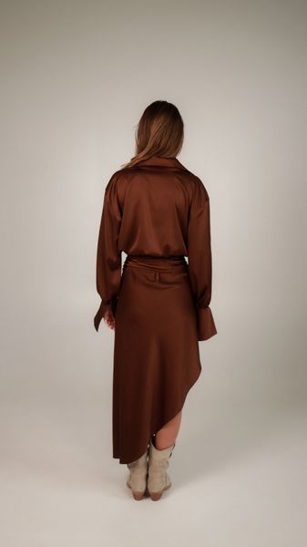 silk skirt with draped belt - chocolate, One Size