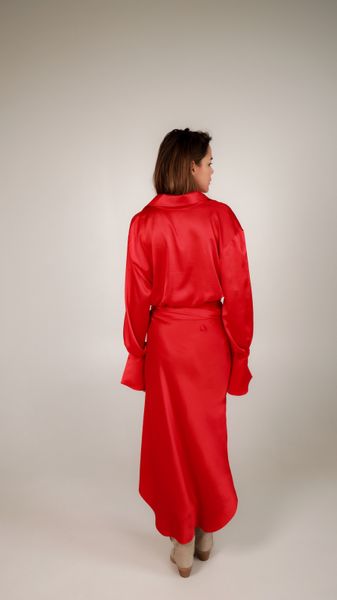 silk cropped blouse with sleeves - red, One Size