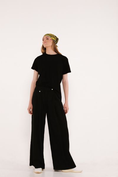 high-waisted linen palazzo trousers - black, One Size