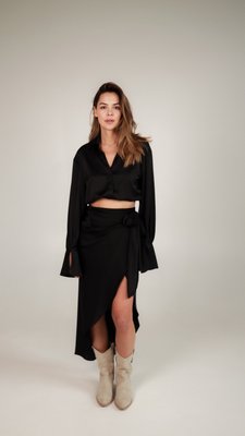 silk skirt with draped belt - black, One Size