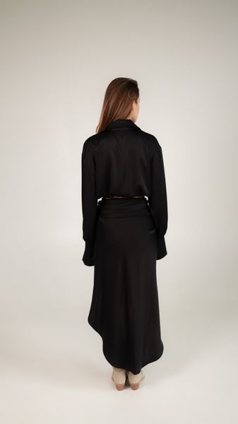 silk skirt with draped belt - black, One Size